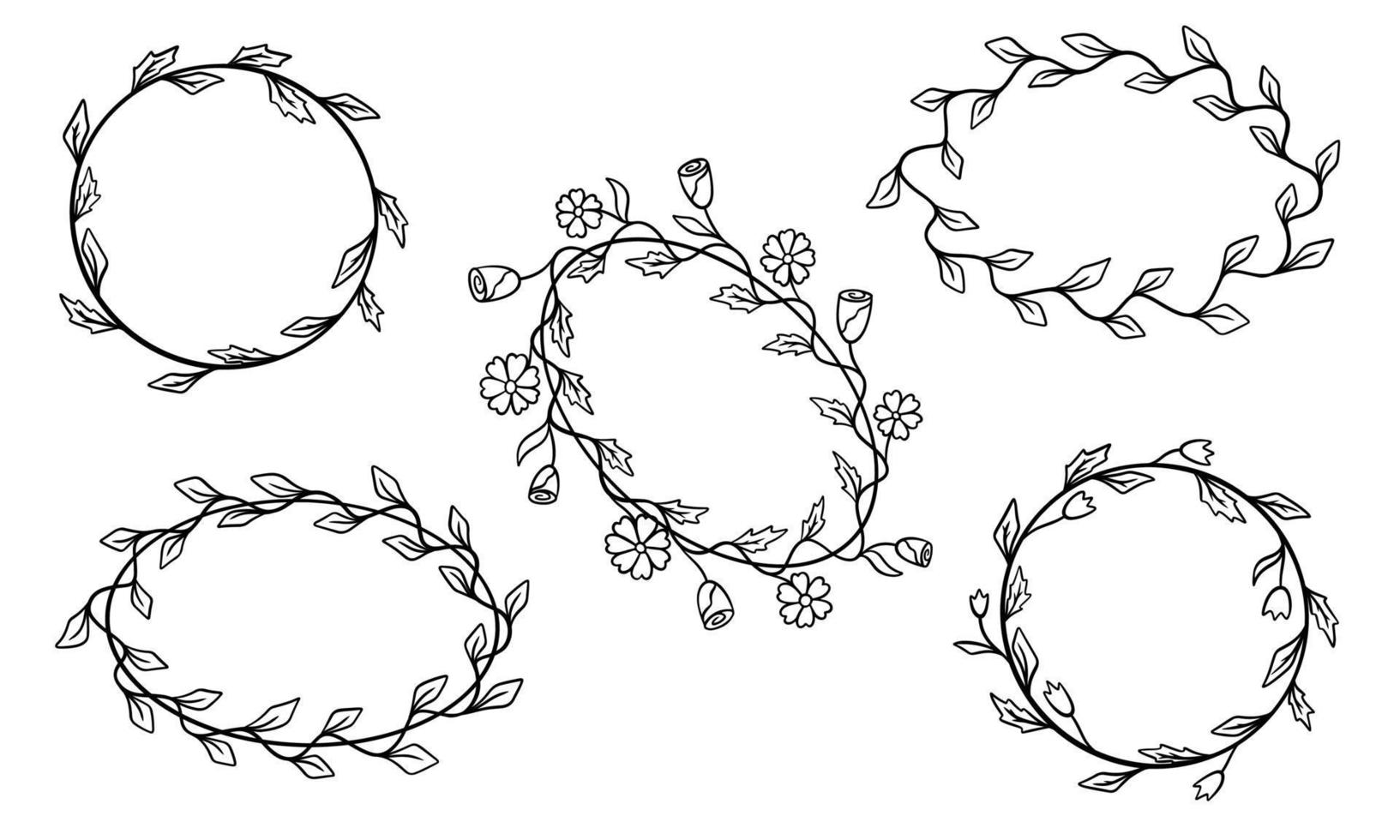 Set of frames from leaves and flowers for text. vector