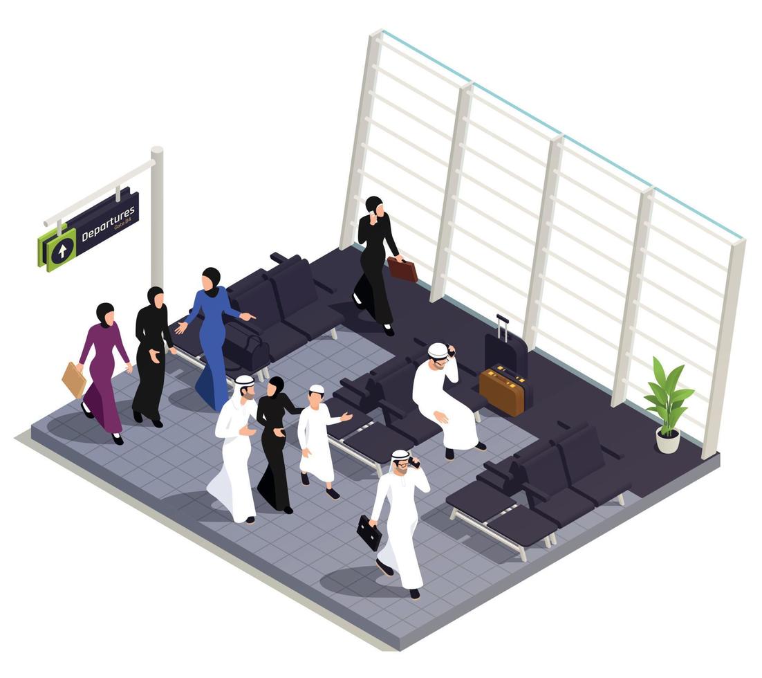 Arab Muslims Saudi Modern Isometric People Composition vector