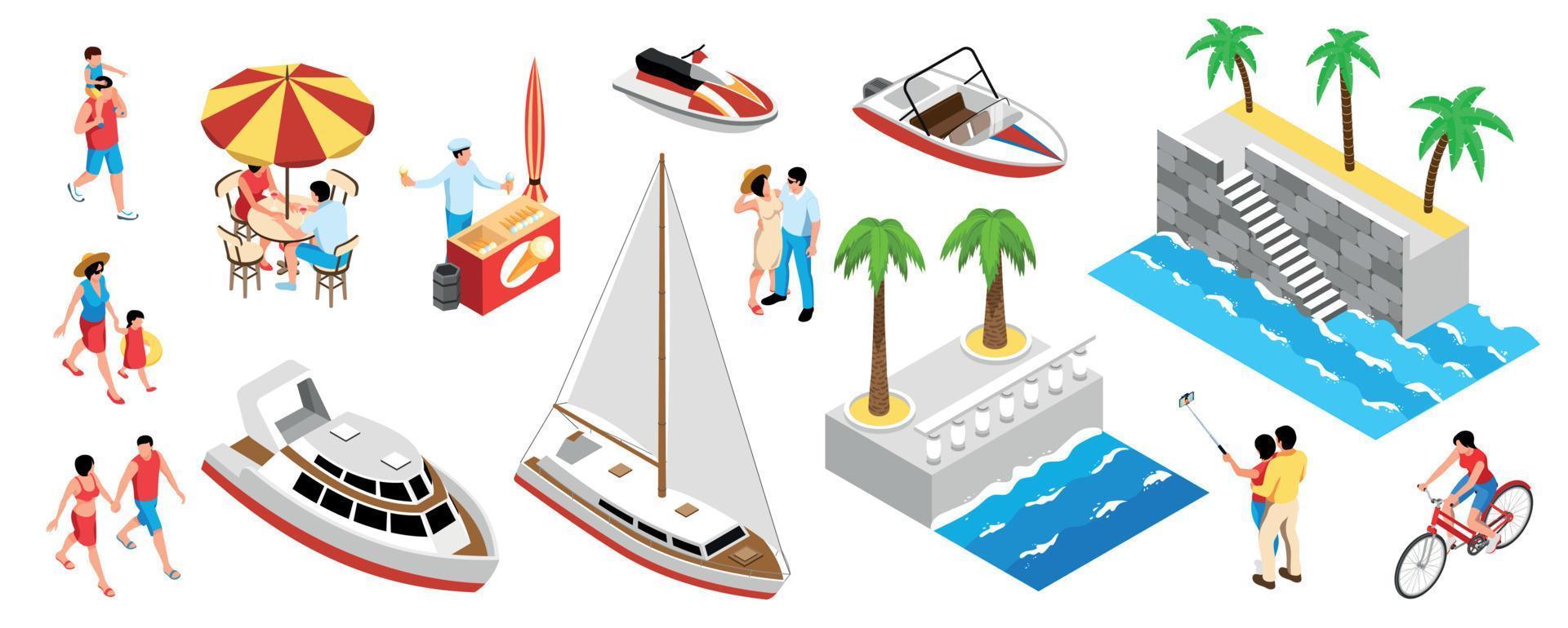 Sea Promenade Icon Set vector