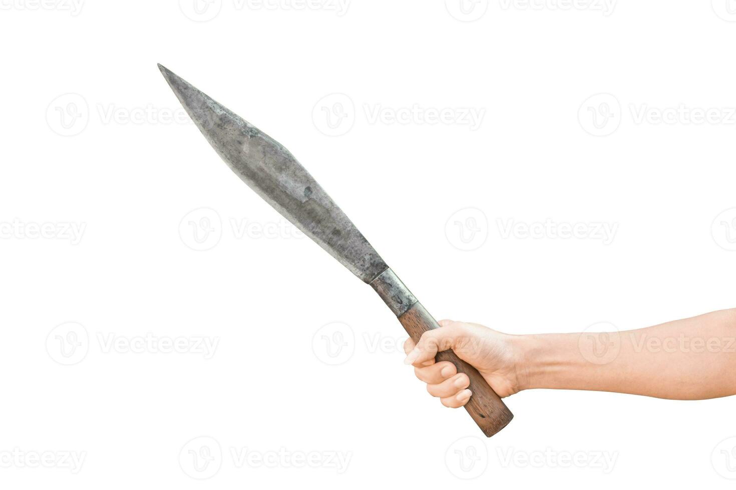 hand holding the big knife isolated on white background with clipping path. photo