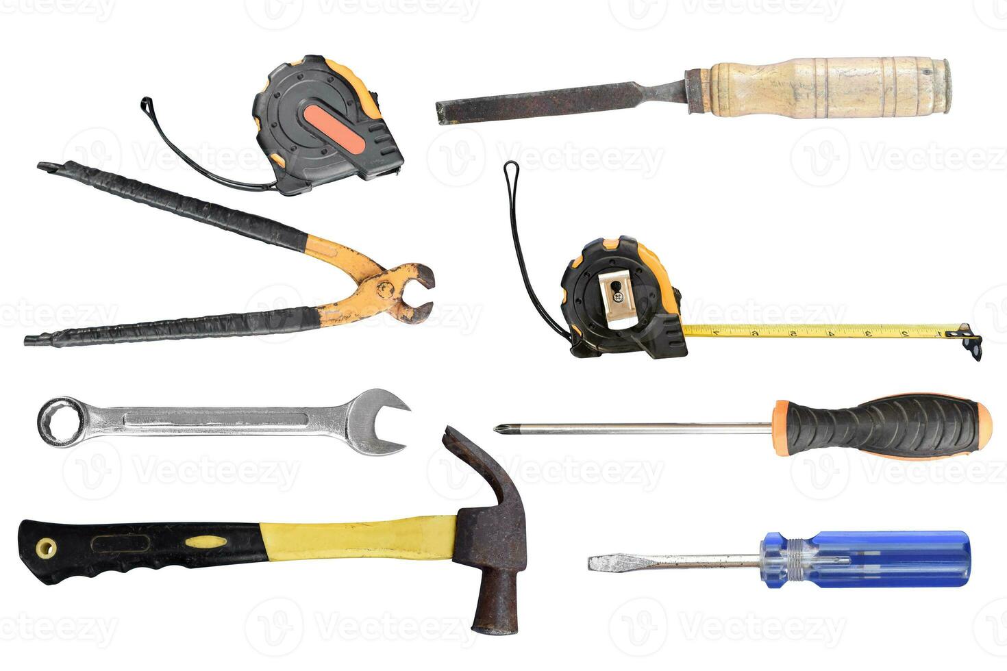 Set of old craftsman tools isolated on white background. object with clipping path. photo