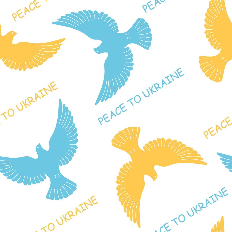 Peace to Ukraine. Seamless Pattern With Dove of Peace In Colors of Ukrainian Flag vector