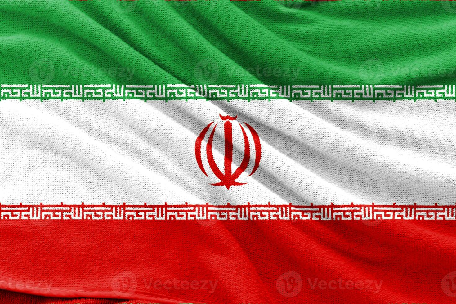 Fabric texture of Iran national flag background. photo