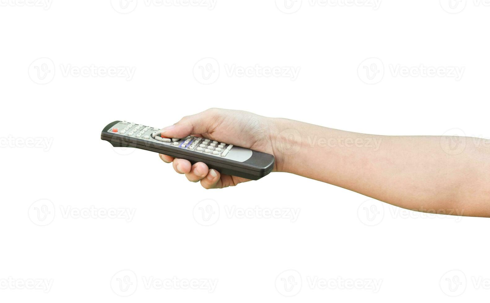 Hand holding television remote control, isolated on white background with clipping path. photo