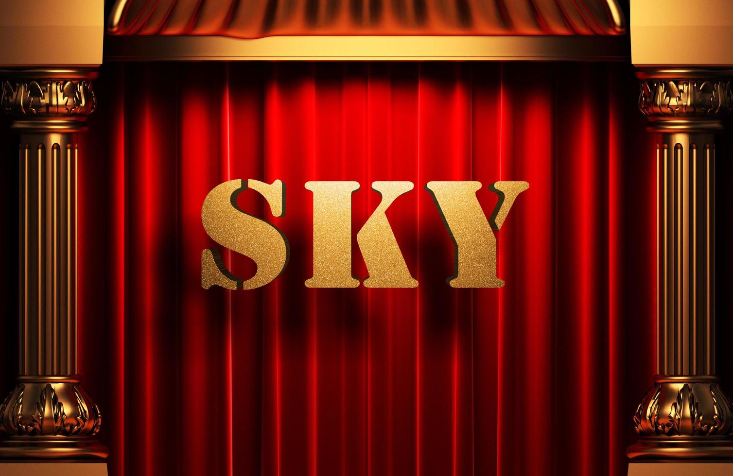 sky golden word on red curtain photo