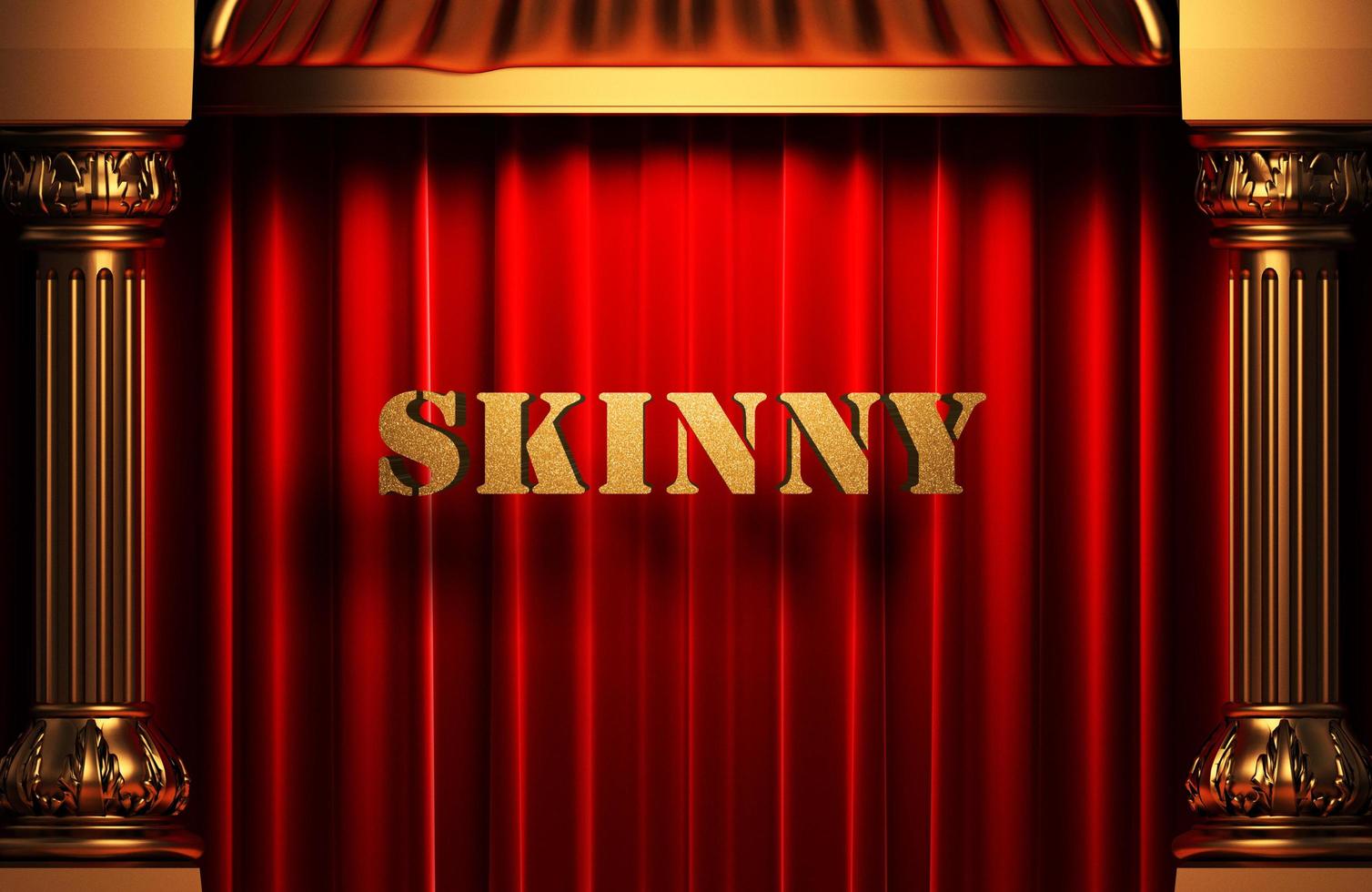 skinny golden word on red curtain photo