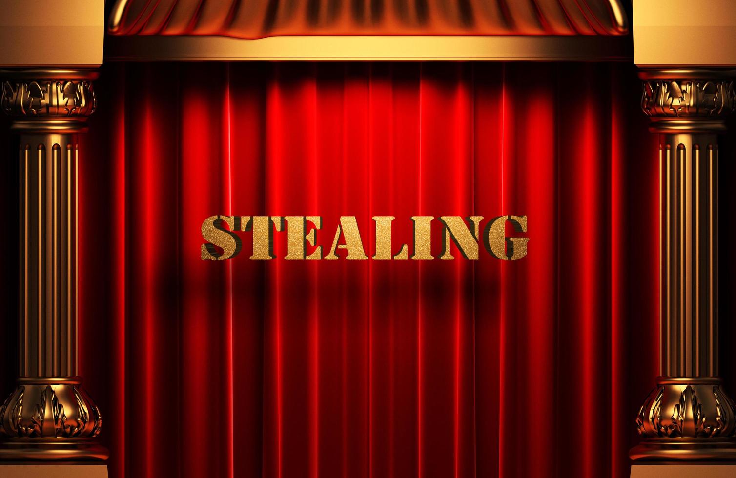 stealing golden word on red curtain photo