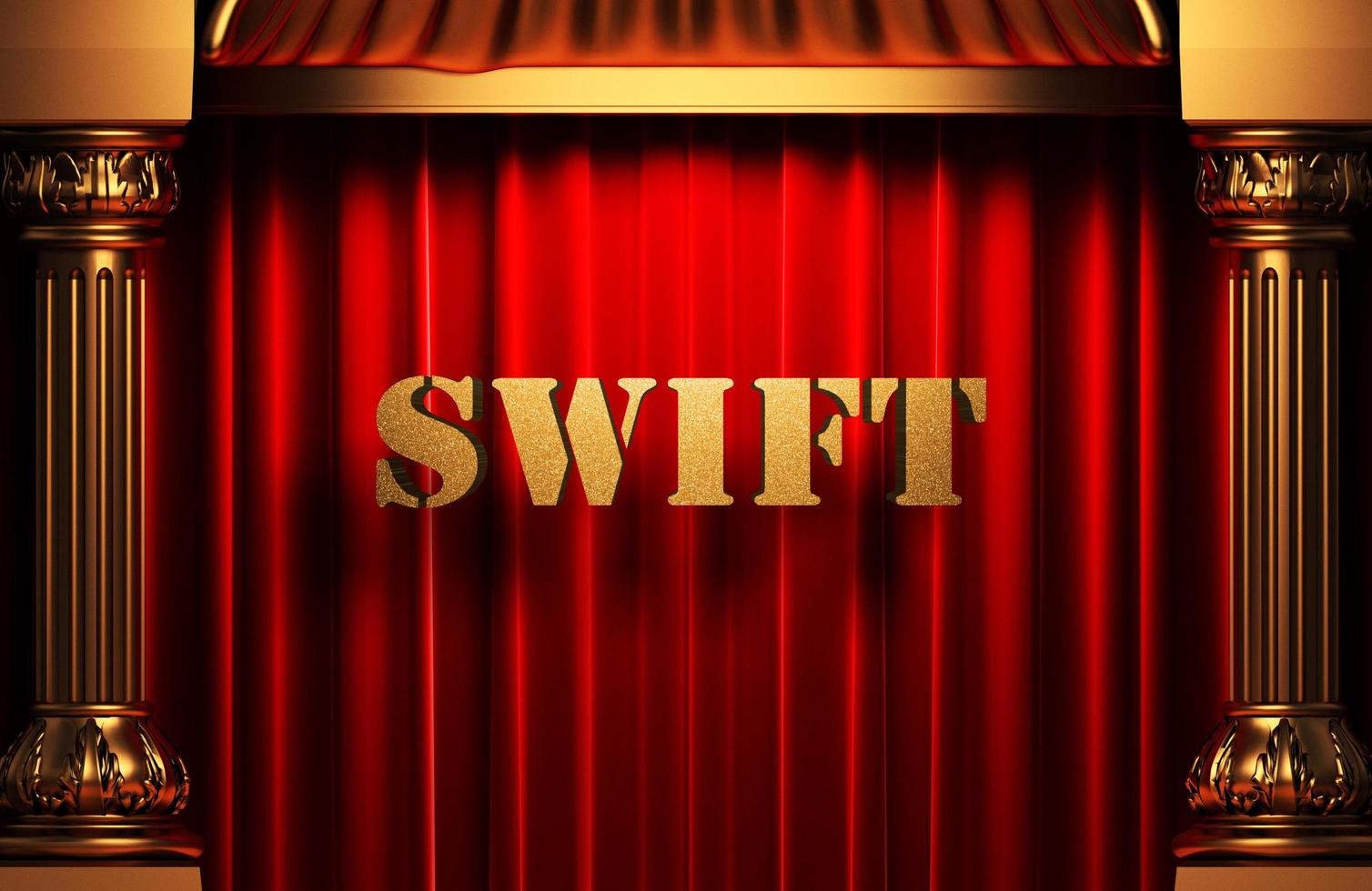 swift golden word on red curtain photo