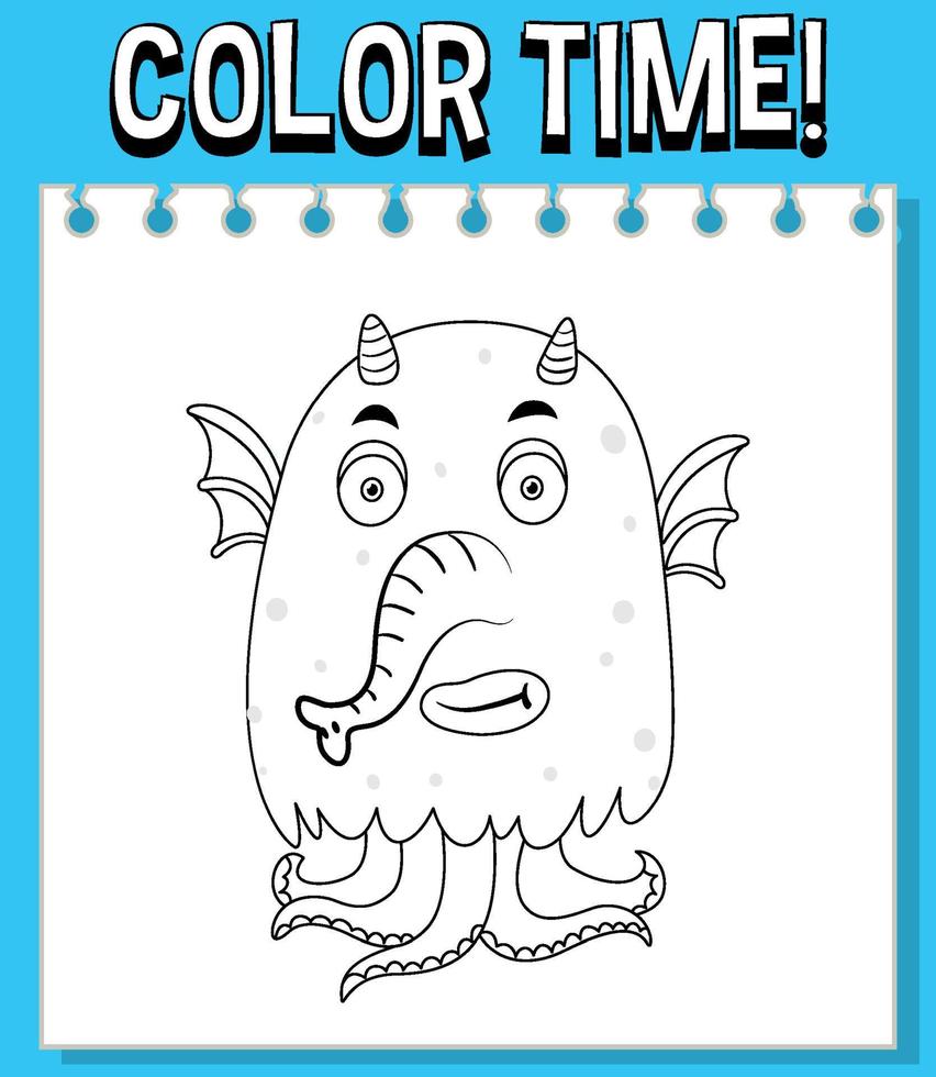 Worksheets template with color time text and monster outline vector