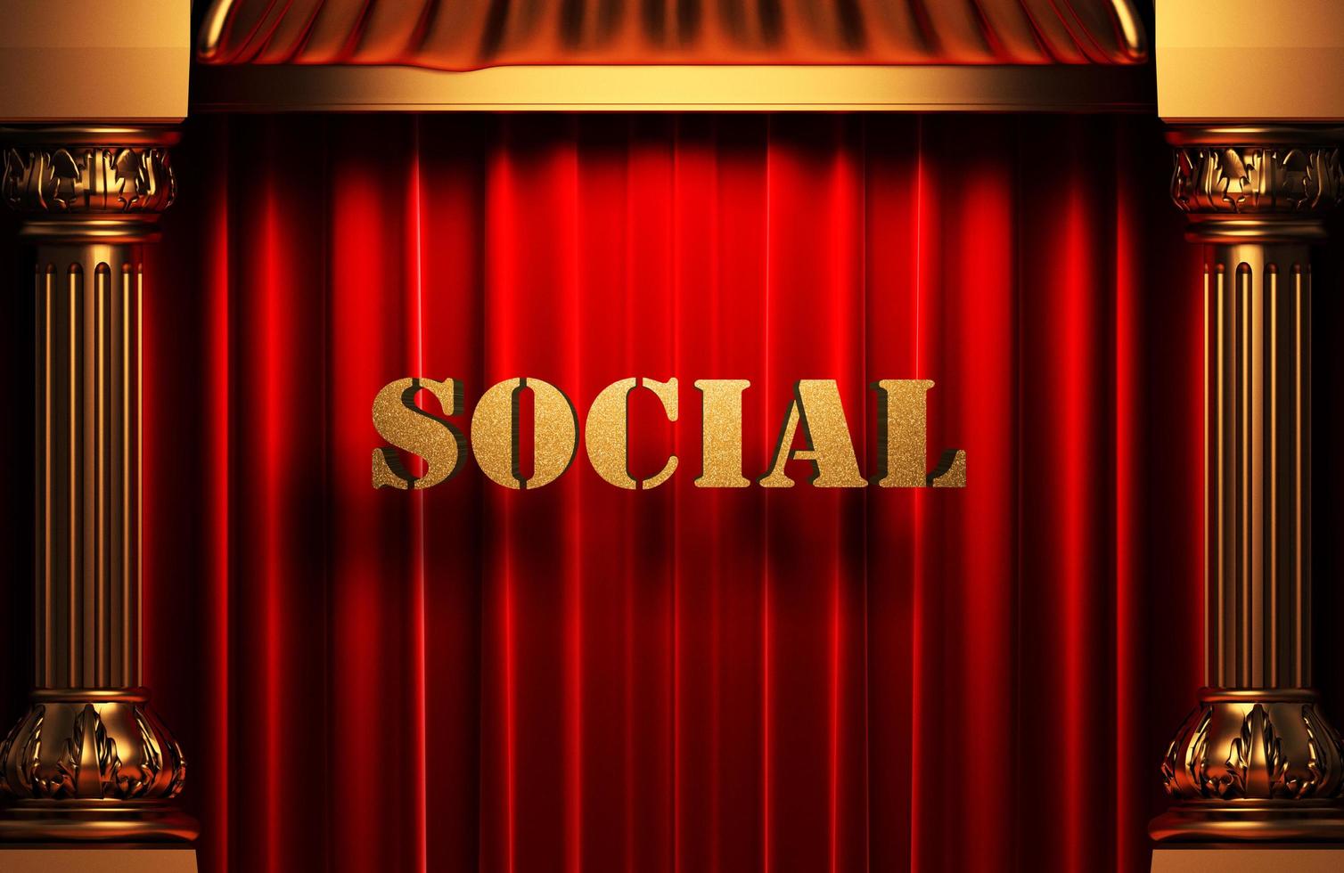 social golden word on red curtain photo