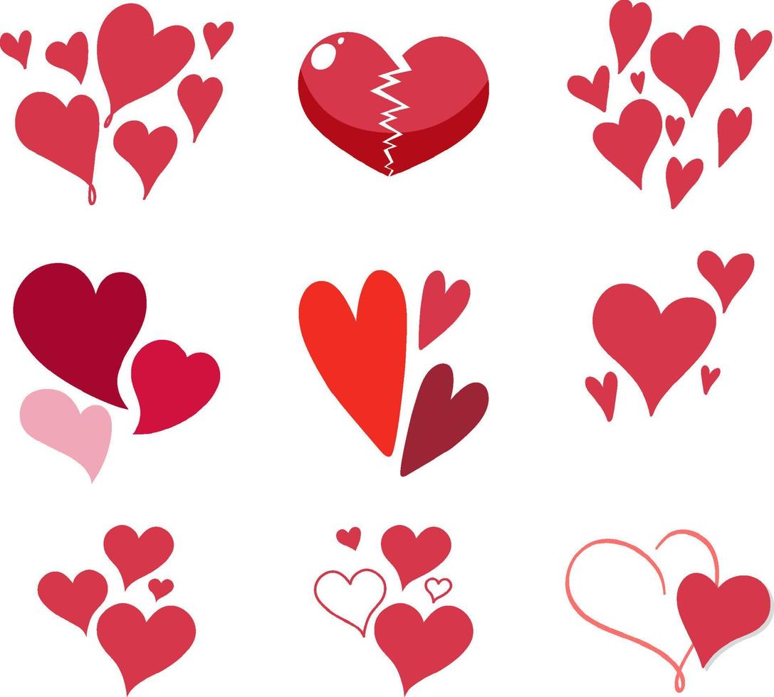 conjunto de diferentes corazones sobre fondo blanco vector