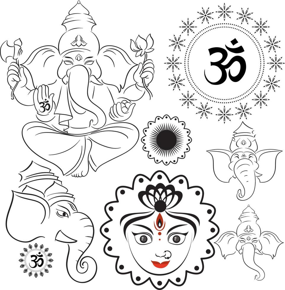 Indian god set with different elephant heads vector