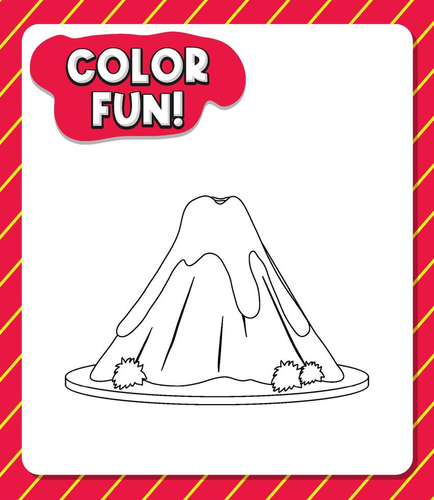 Worksheets template with color fun text and volcano outline vector