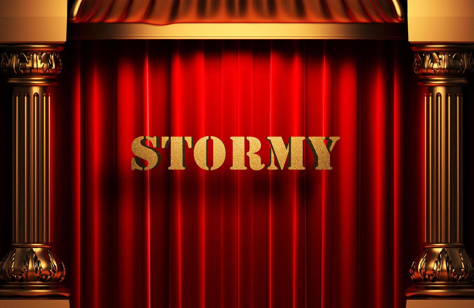 stormy golden word on red curtain photo