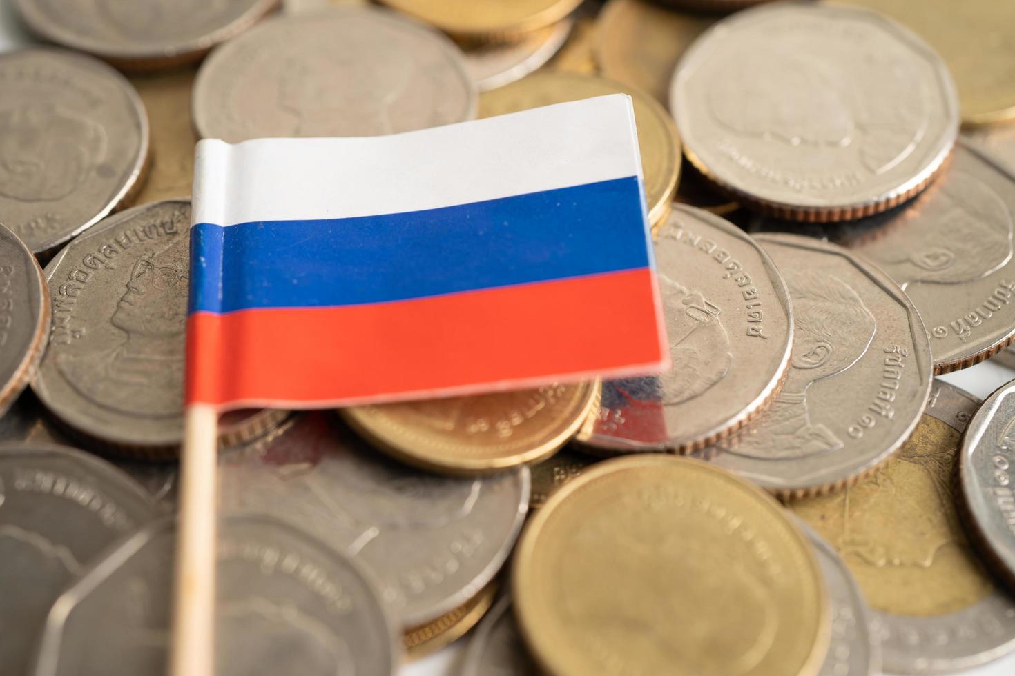 Stack of coins money with Russia flag, finance banking concept. photo