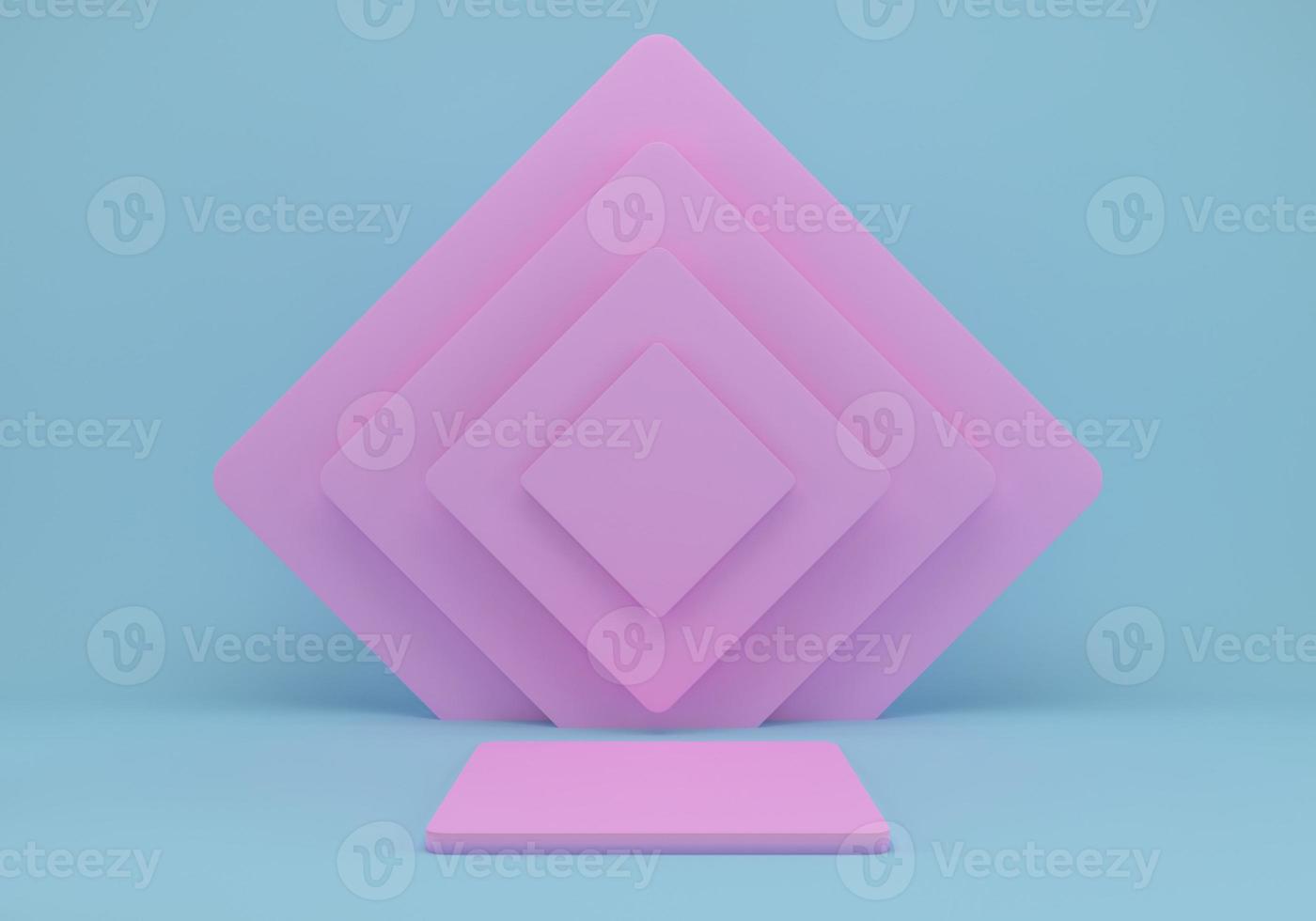 3d rendering studio with geometric shapes, podium on the floor. Platforms for product presentation, mock up background. photo