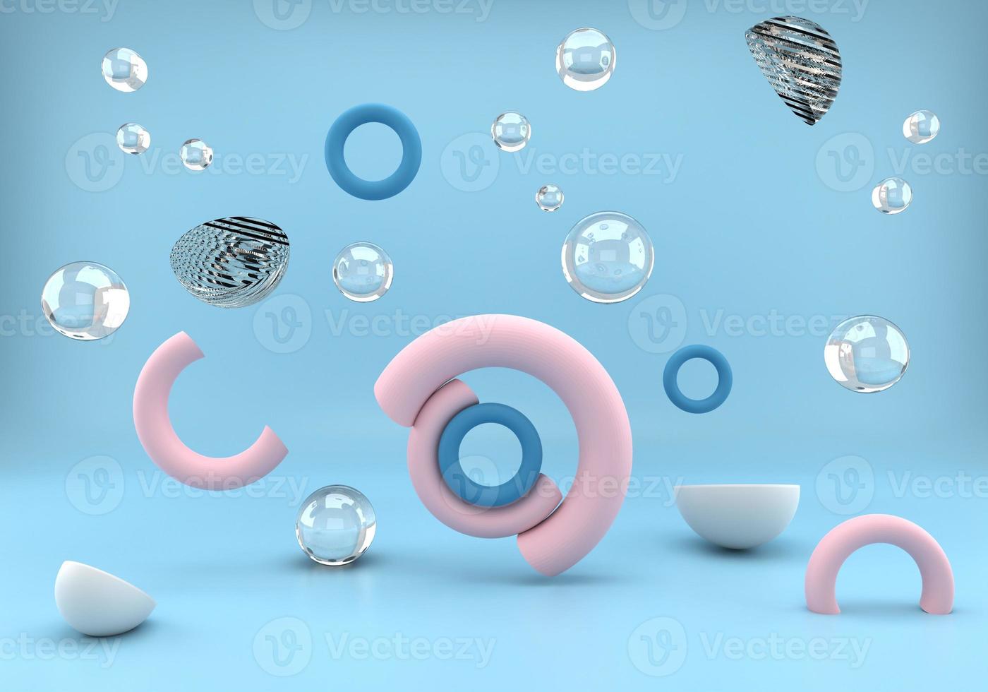 Geometric shapes on blue background, 3d illustration photo