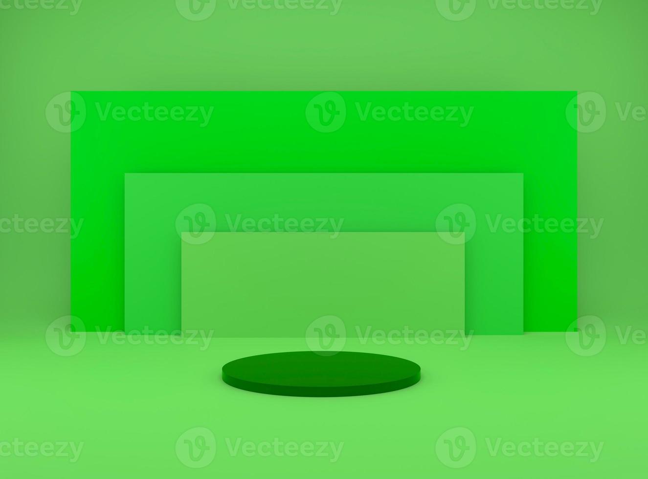 3d rendering studio with geometric shapes, podium on the floor. Platforms for product presentation, mock up background. photo