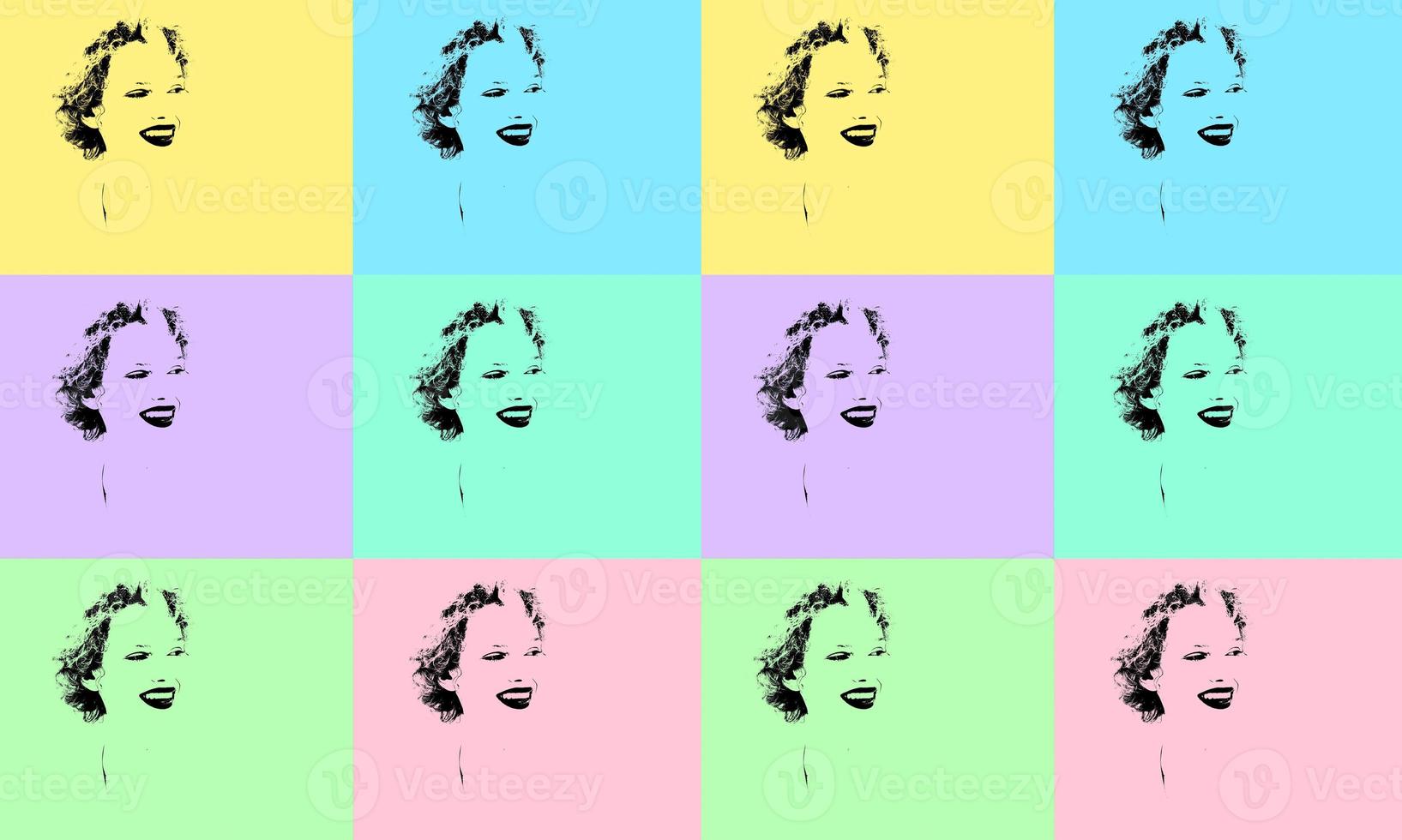 Photo of smiling girl stylized as pop art colorful poster