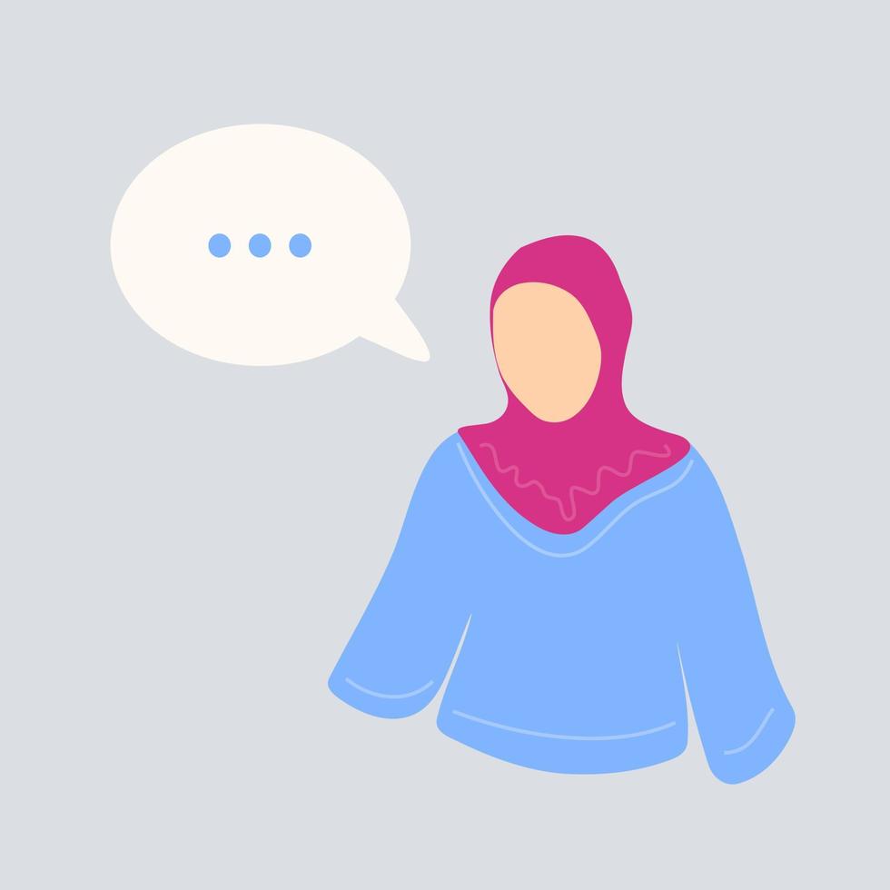 muslim woman with speech bubble flat illustration vector