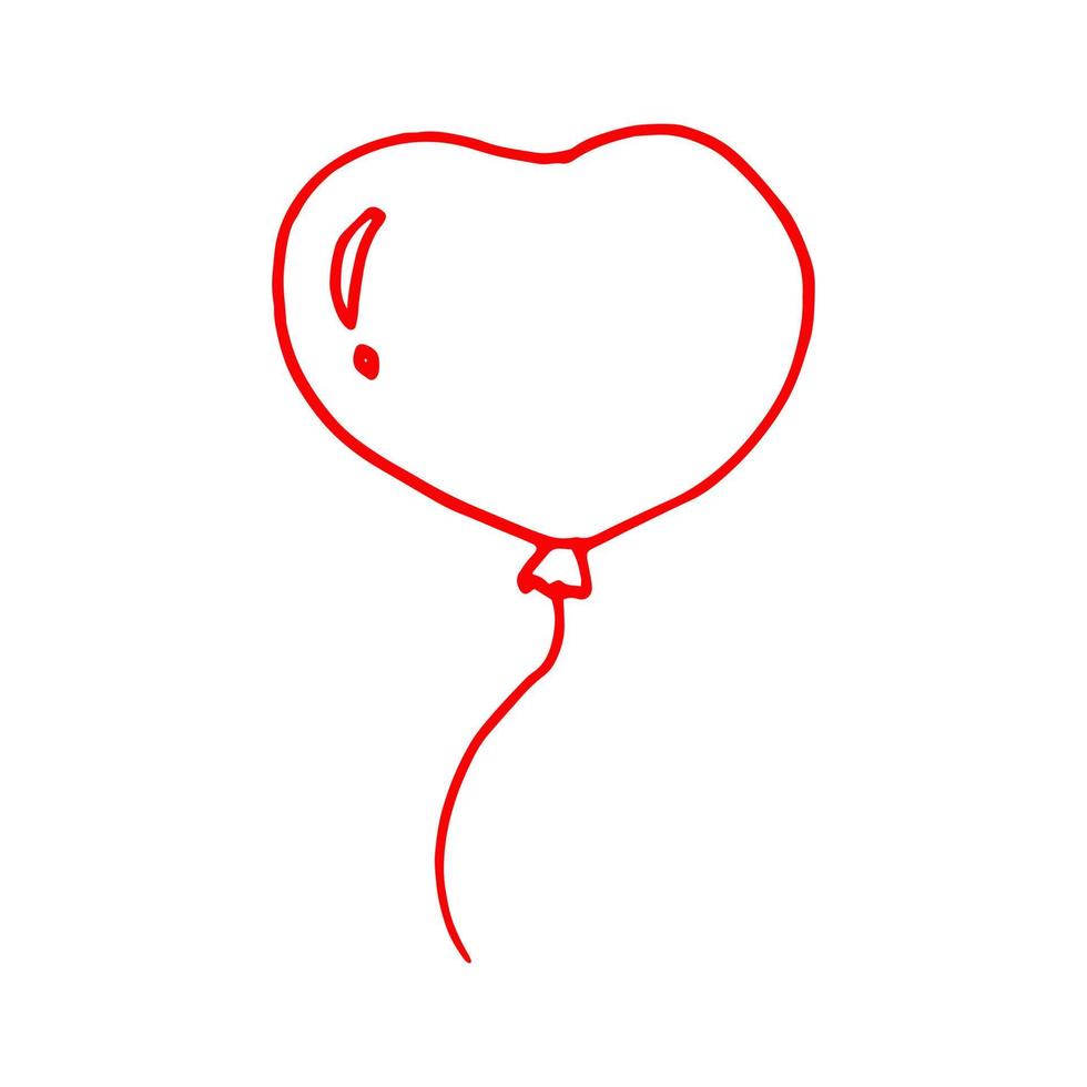 heart balloon hand drawn doodle. , minimalism. sticker, icon. love, valentine day, red, holiday. vector