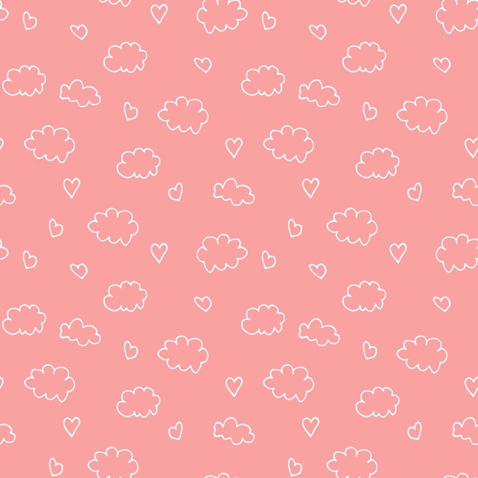 cloud and heart seamless pattern hand drawn doodle. vector, scandinavian, minimalism. wallpaper, textile, wrapping paper, background. love, romance, valentine day. vector