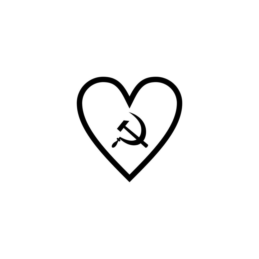 símbolo de comunismo y socialismo con ilustración de vector de amor o corazón aislado sobre fondo blanco. un símbolo de amor. día de san valentín con el signo de la hoz y el martillo.
