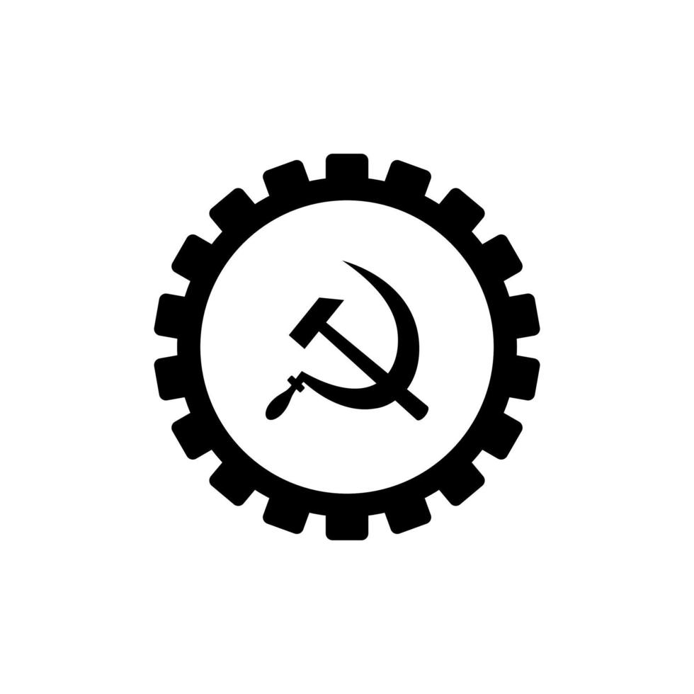 Hammer and sickle with mechanical gear isolatedon white background. socialist worker symbol vector