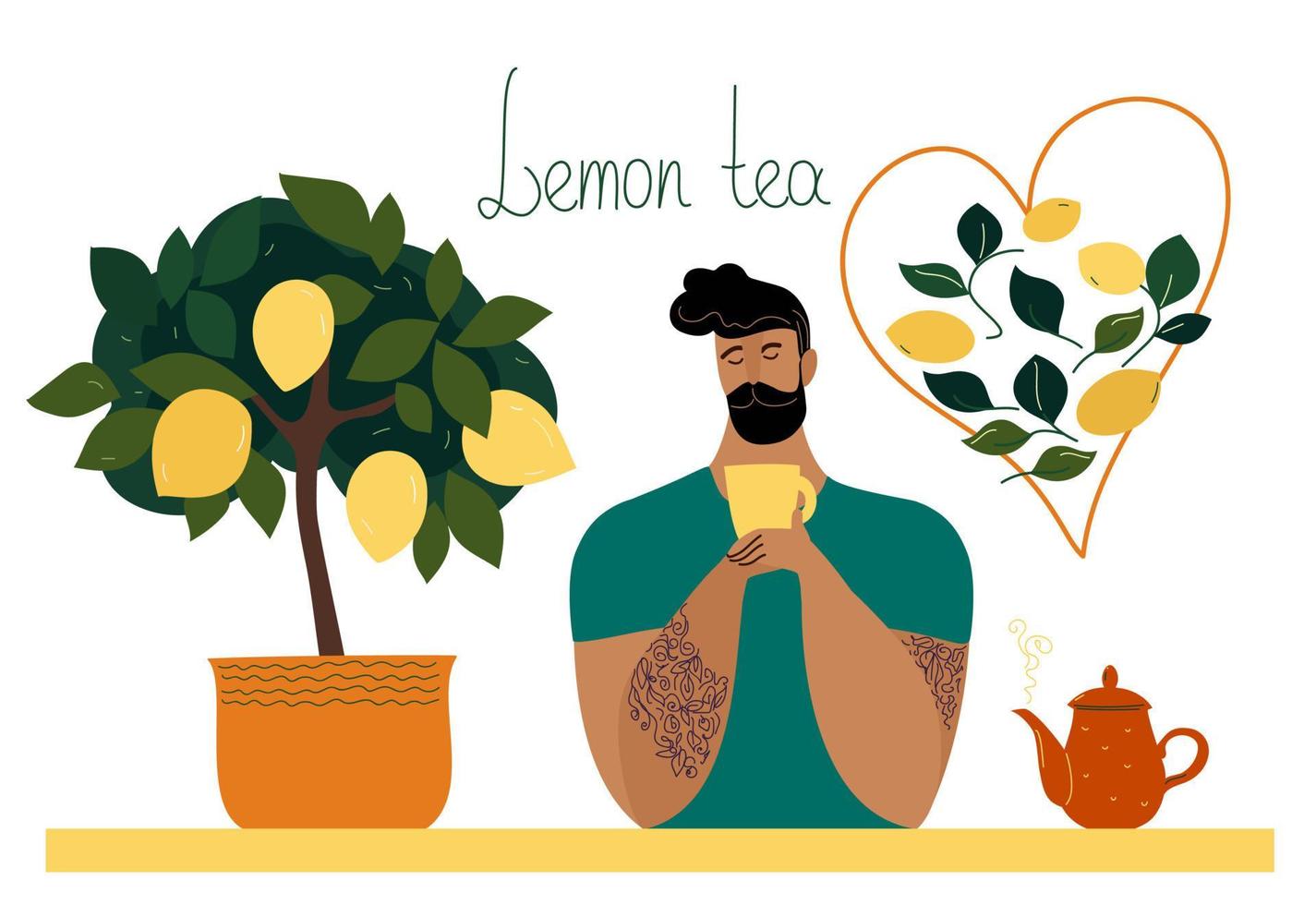 amante del té de limón. hogar de tpee interior de limón, diseño de elemento de vector plano de dibujos animados.