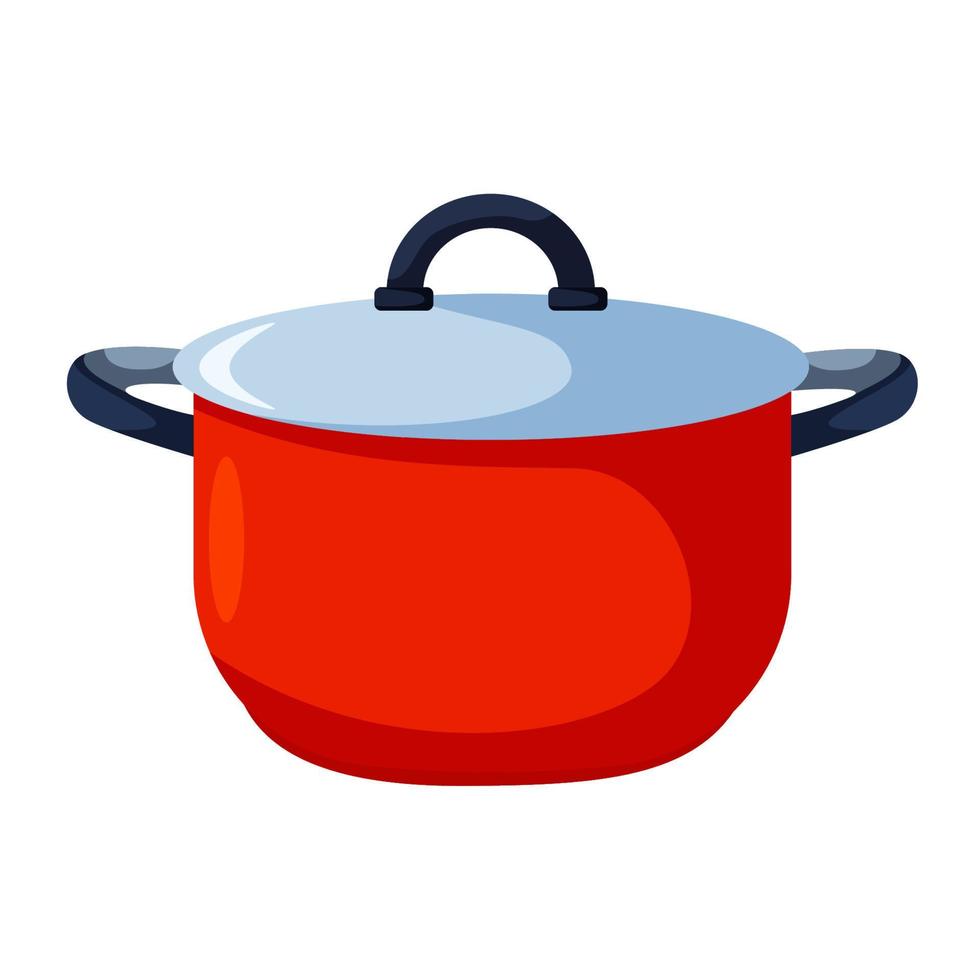 Red saucepan.Kitchen utensil. Vector illustration cartoon flat icon ...