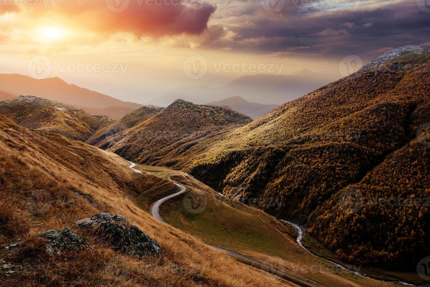 Thick fog on the mountain pass Goulet. Georgia, Svaneti. Europe. Caucasus mountains photo