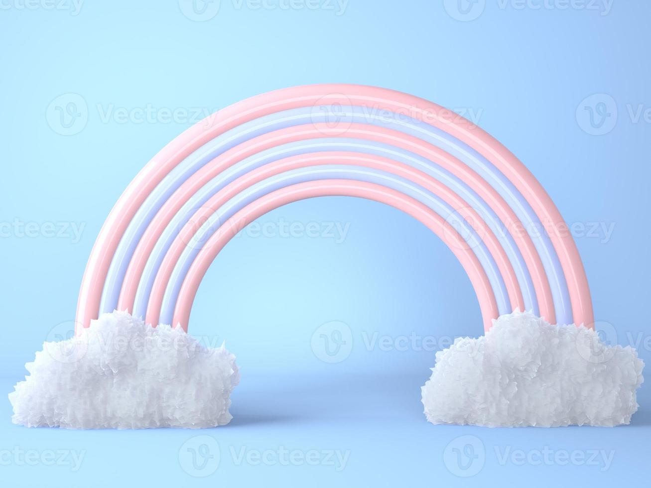 rainbow with clouds on pastel background , 3d render photo