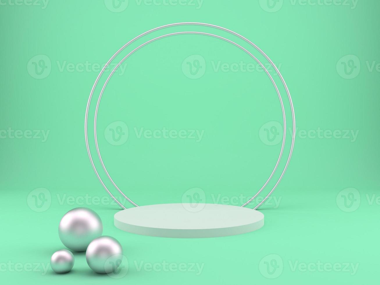 3d rendering studio with geometric shapes, podium on the floor. Platforms for product presentation, mock up background. photo