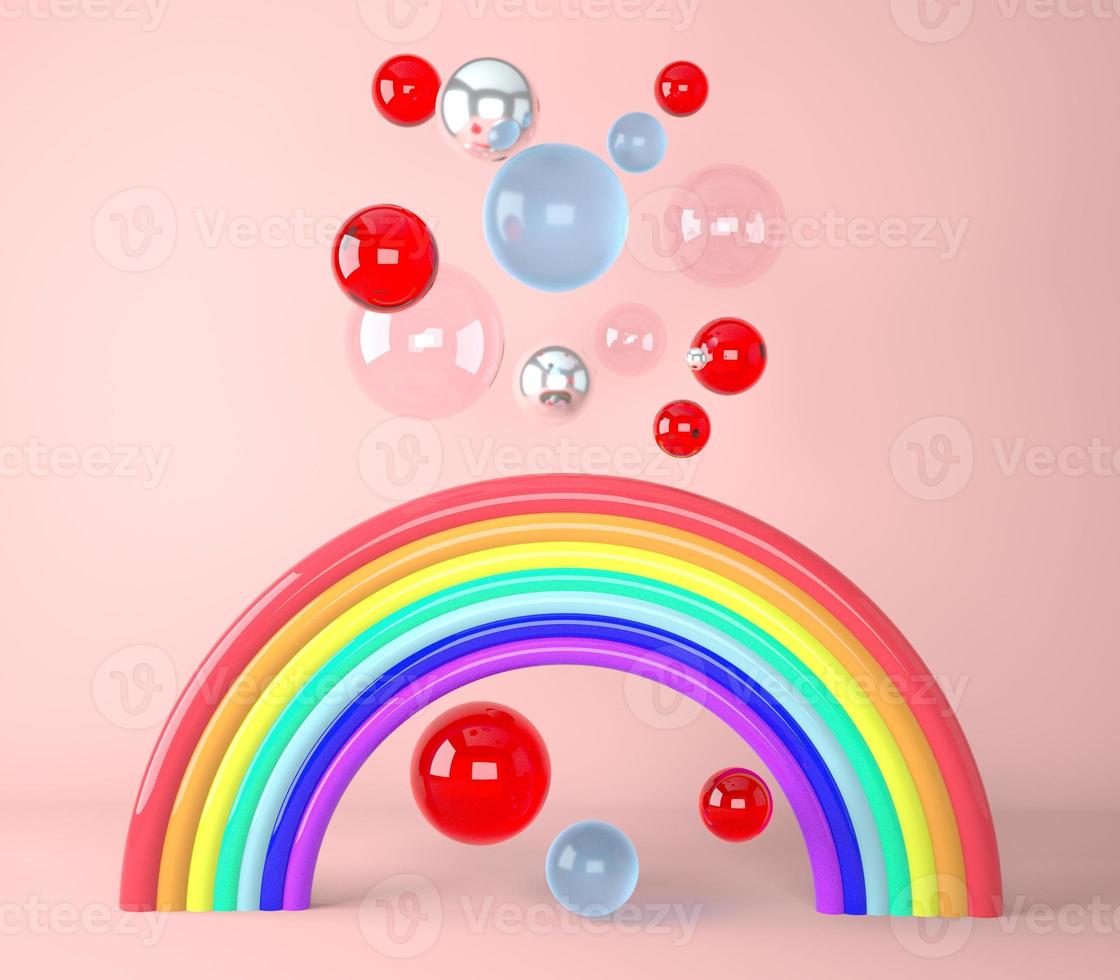 3d render of a rainbow with colorful balls photo