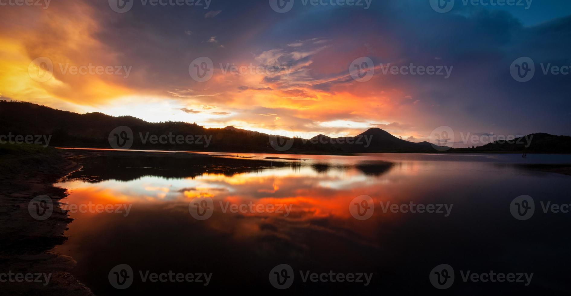 Sunset at Tha Khae Reservoir, Ratchaburi Province, Thailand photo