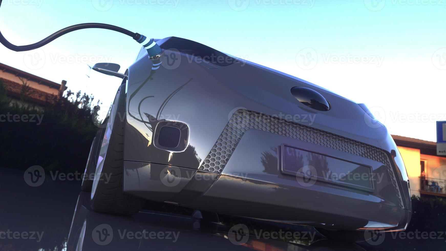 Electric car charging. Electric vehicle charging port plugging in car. 3d rendering photo