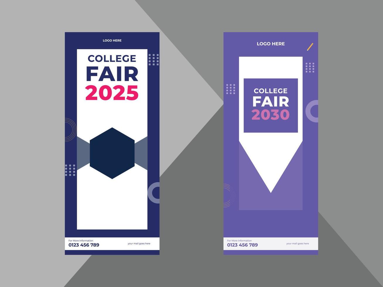 college fair roll up banner design template. college conference poster leaflet design. cover, roll up banner, poster, print-ready vector