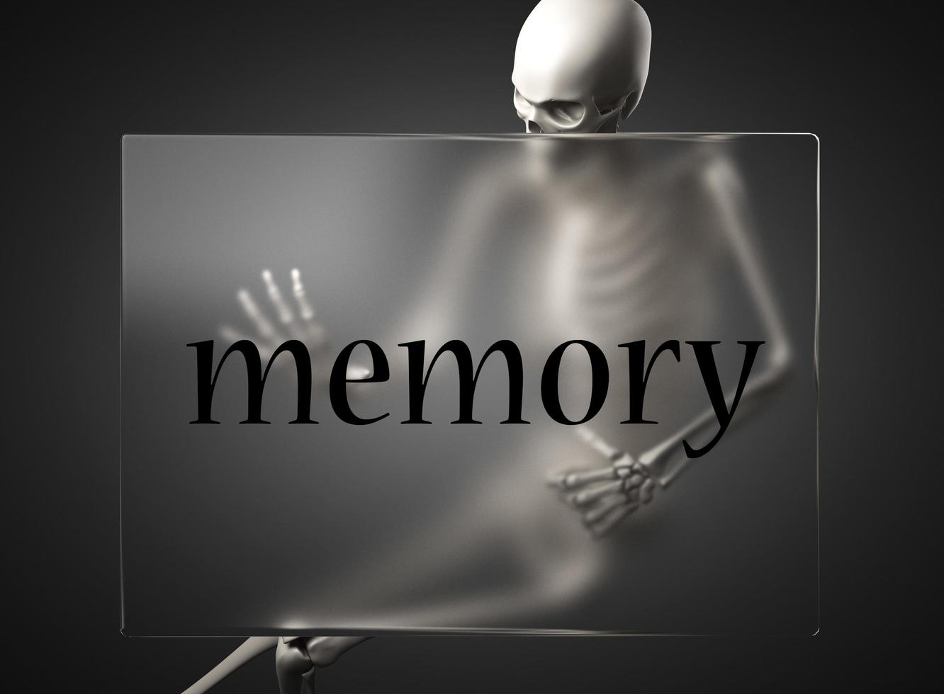 memory word on glass and skeleton photo