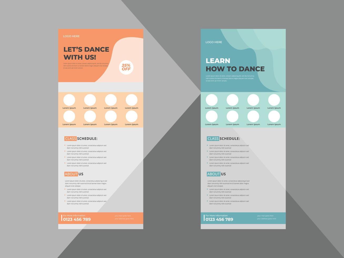 estudio de baile roll up banner plantilla de diseño, clase de baile roll up banner, cartel de estudio de baile promocional dl flyer template. vector