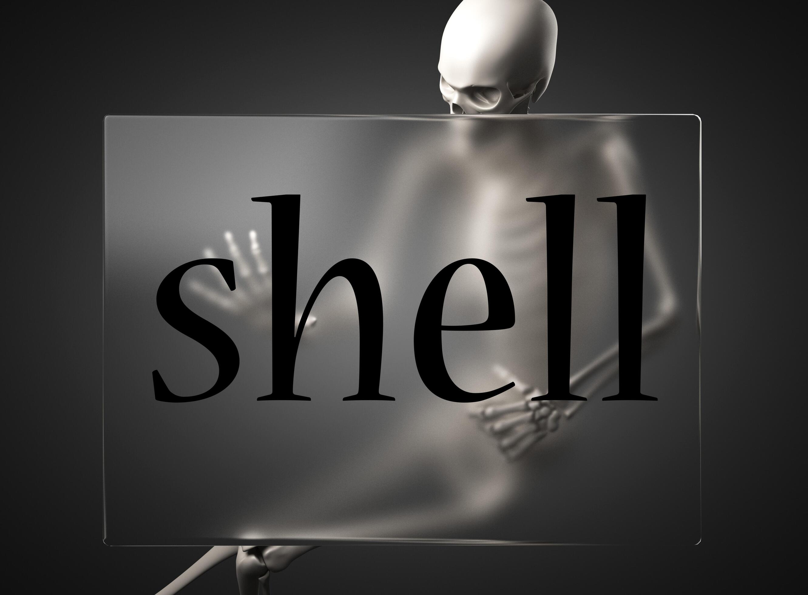 shell word on glass and skeleton 6279978 Stock Photo at Vecteezy