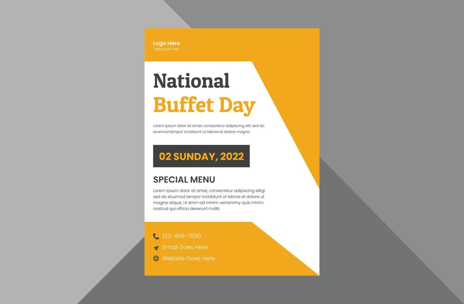 plantilla de volante del día del buffet nacional, póster. diseño de volante de promoción del festival buffet. portada, póster, volante, listo para imprimir vector