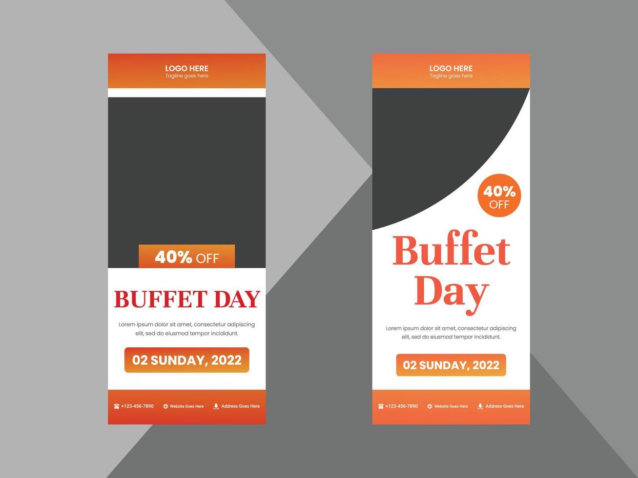 national buffet day roll-up banner, dl flyer, poster. buffet fest promotion roll-up banner design. cover, poster, flyer, roll-up stand banner vector