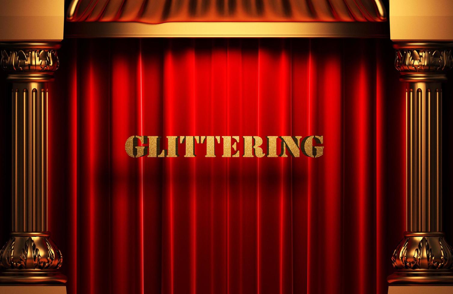 glittering golden word on red curtain photo