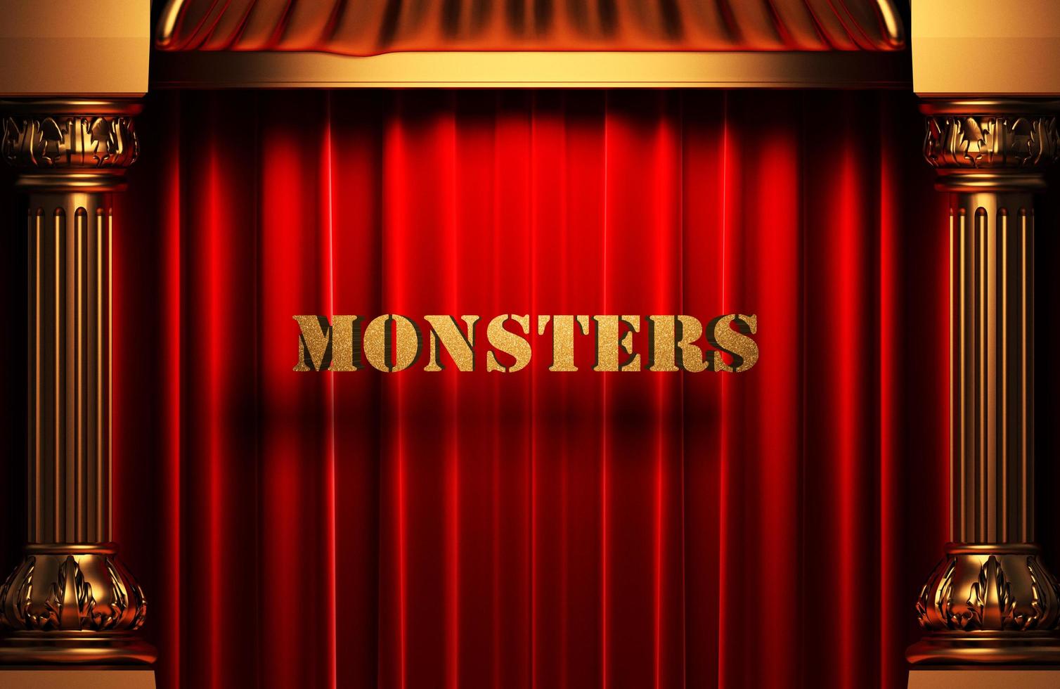 monsters golden word on red curtain photo