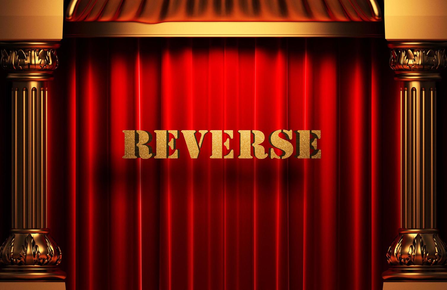 reverse golden word on red curtain photo