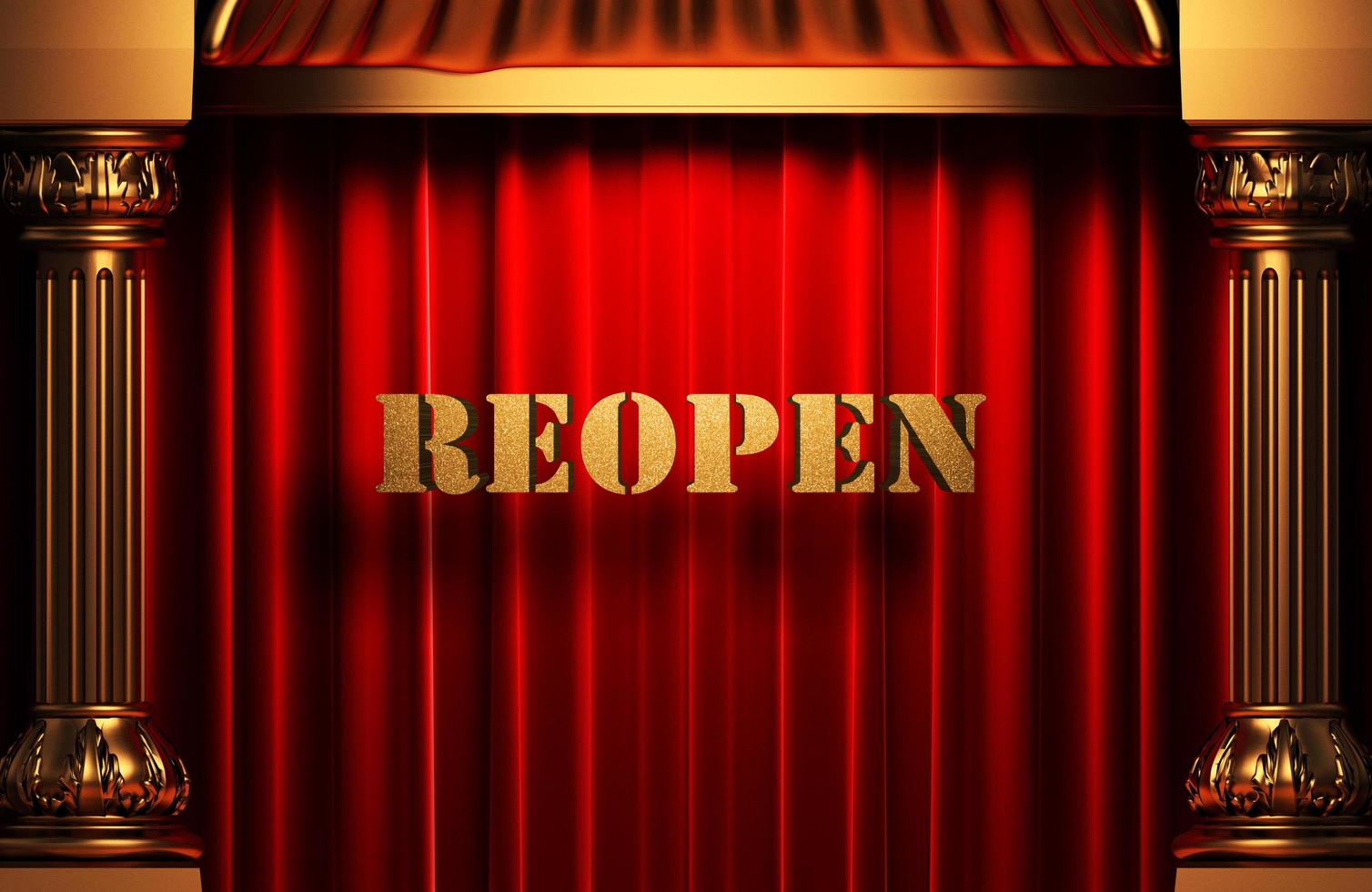 reopen golden word on red curtain photo