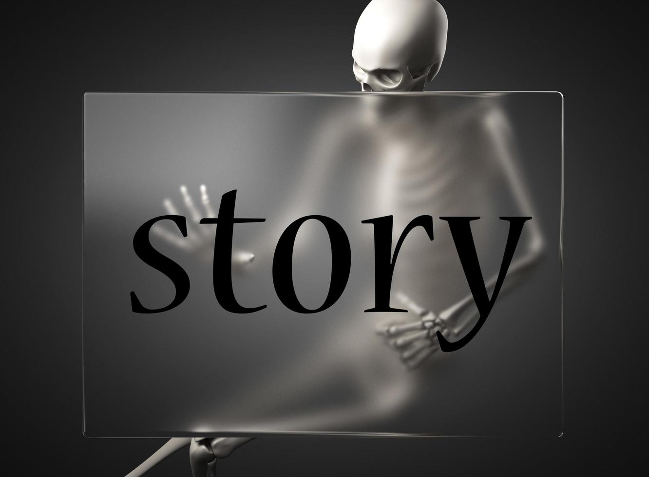 story word on glass and skeleton photo