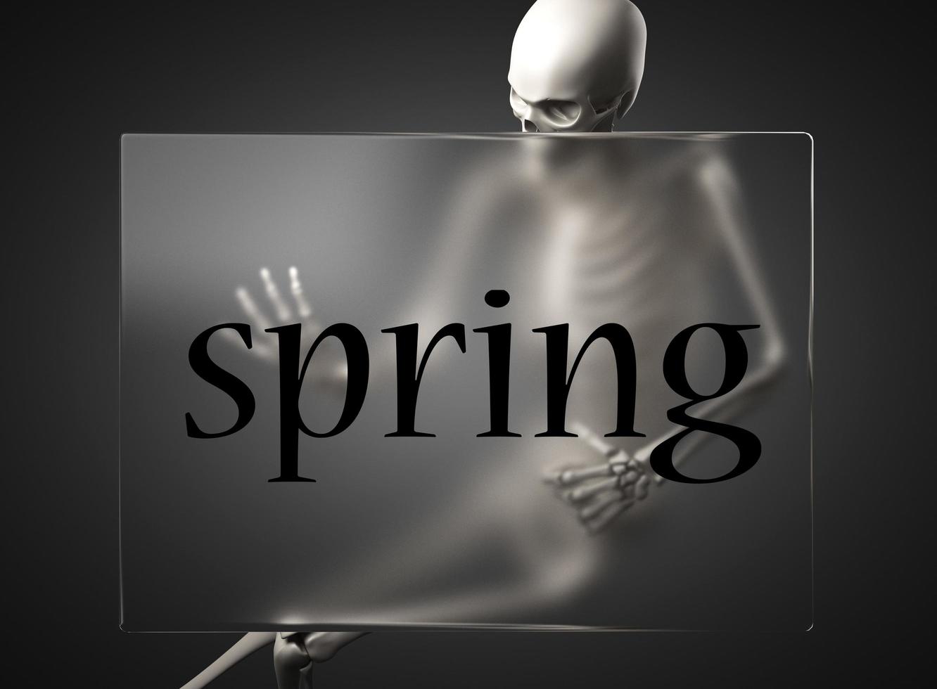spring word on glass and skeleton photo