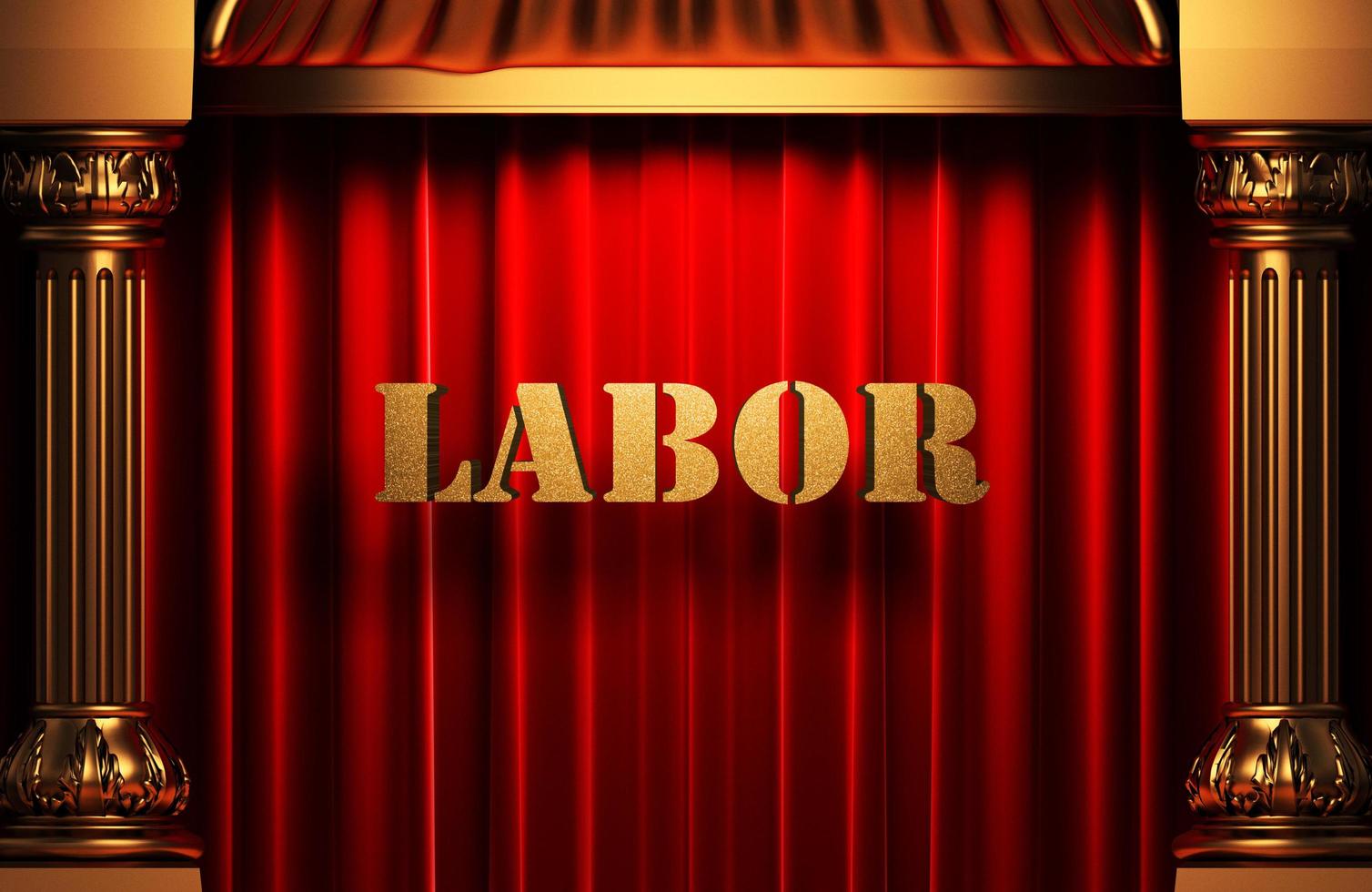 labor golden word on red curtain photo