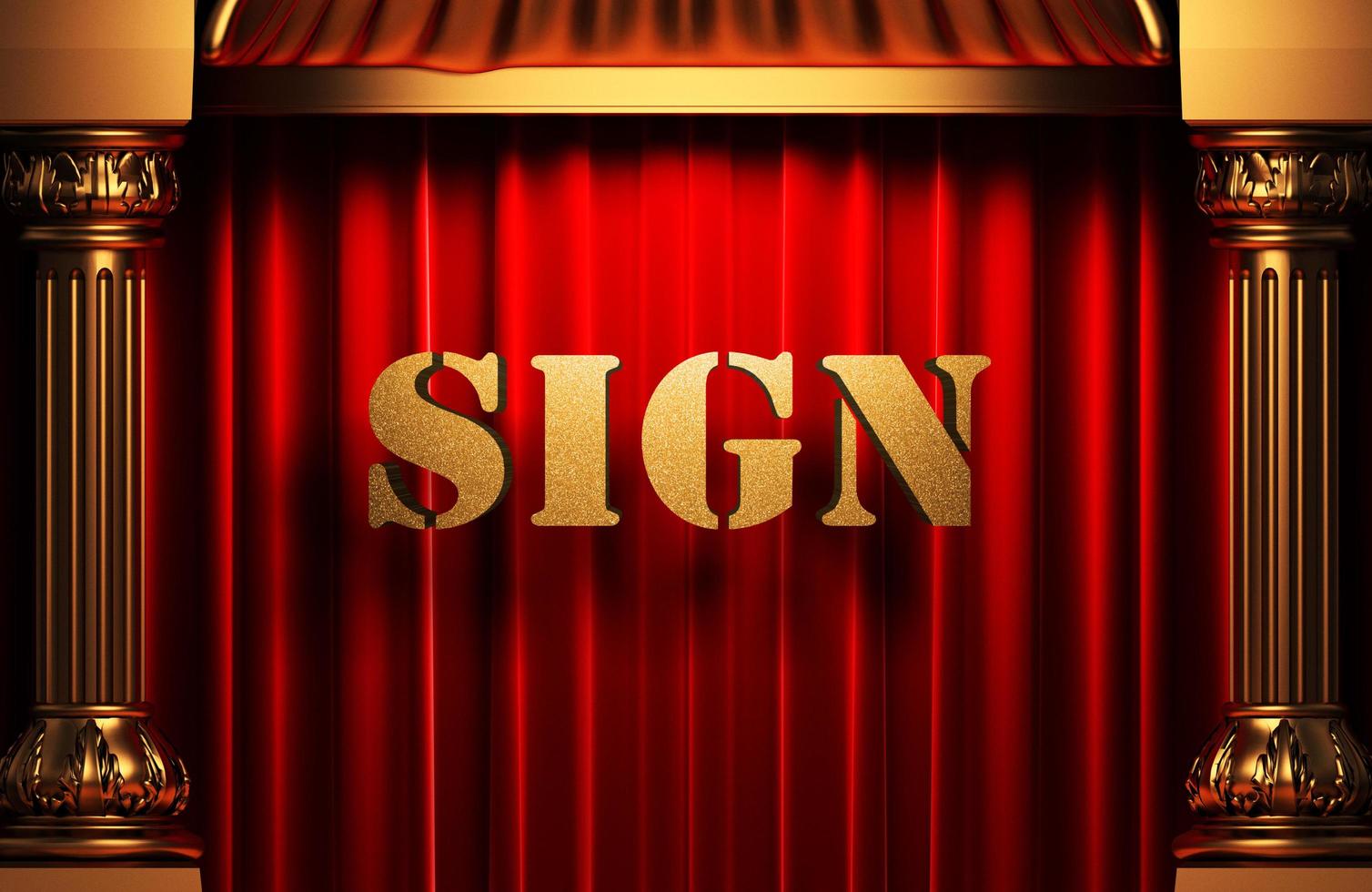 sign golden word on red curtain photo